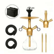 水烟套装，包含所有配件 - 25英寸黑色铝制水烟壶套装，高级现代玻璃水烟壶，全套配件包括硅胶软管、玻璃烟瓶和炭架 - 藍色 - 查看 2