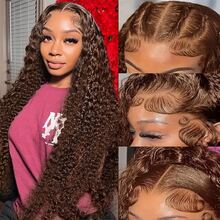 NARNI Chocolate Brown Deep Wave Lace Front Wigs Human Hair 13x6 Hd Curly Lace Frontal Wigs For Women Pre Plucked Wet And Wavy Glueless Human Hair Wig 4# Dark Brown Lace Frontal Wig With Baby Hair - S4 - 查看 8