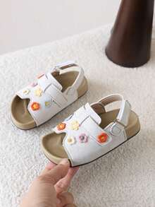 1 Pair Summer New Open Toe Girls Floral Casual Sandals - Beige - View 4