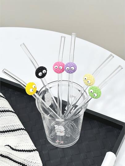 قش زجاجي شفاف بشكل حلوى وحش إبداعي، قش زجاجي قابل لإعادة الاستخدام مثني لمشروبات الحليب والشاي والعصير والكوكتيل والمشروبات الباردة، هدايا للصديقة، محل الحلويات، المشروبات الغازية، بار الوجبات الخفيفة، المكتب، البار، المطعم