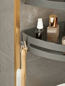 1pc No Drill Adhesive Bathroom Corner Shower Caddy - Wall Mounted Shampoo & Essentials Storage Rack, Triangular Bathroom Wall Mounted Corner Shelf, Shower Basket, Multi-Function No Drill Shampoo & Body Wash Holder, Bathroom Organizer, Cosmetic Storage Rack, Bathroom Accessories, No Drill, Drill-Free Shampoo Rack - Multicolor - View 5