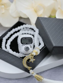 6色闪亮水晶指环计数新月形念珠手链套装，附赠礼盒，适合祈祷和冥想 - 星月禮盒 - 查看 6