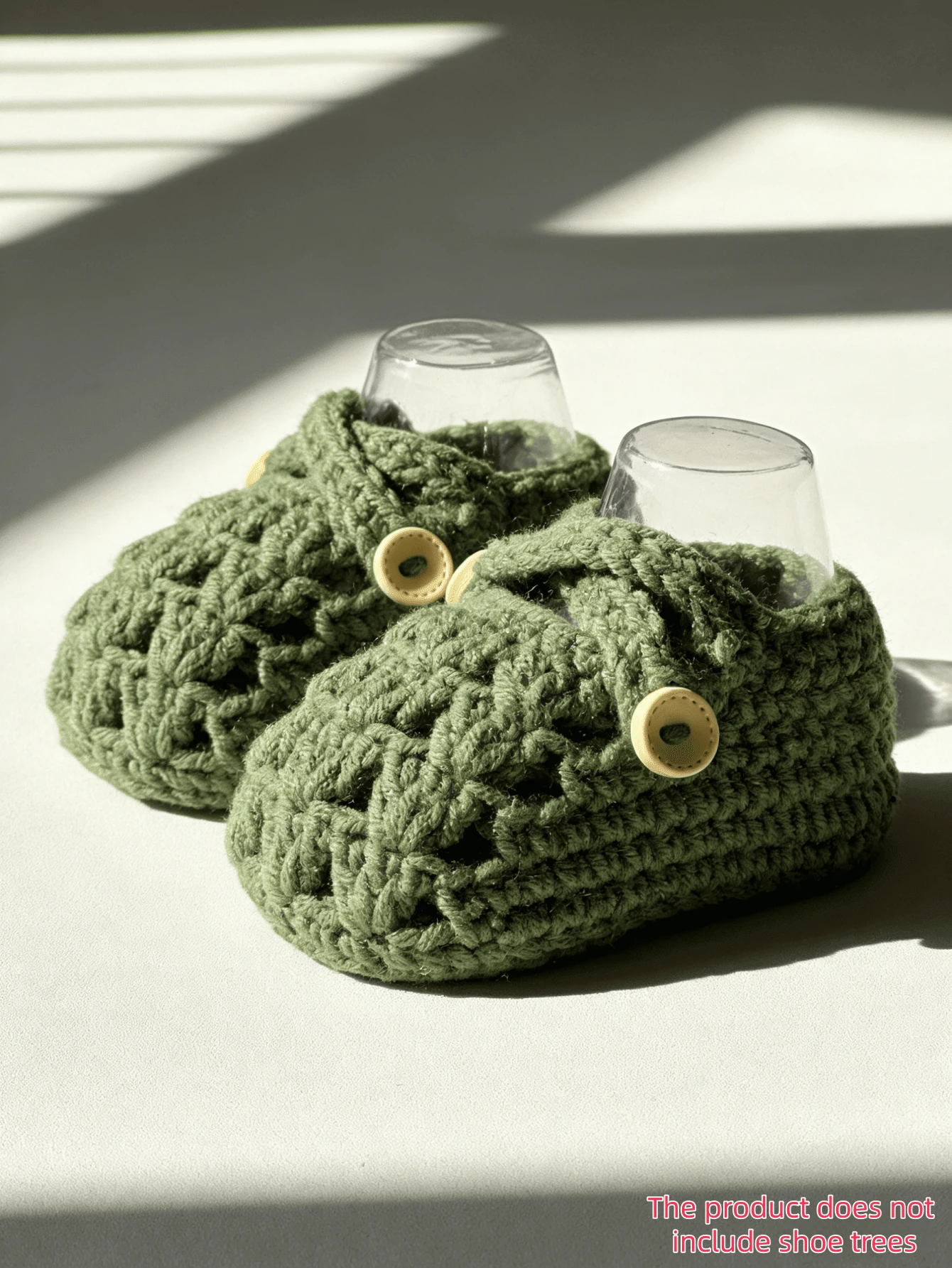 1 Pair Handmade Infant Booties, Crocheted Light Purple Shoes With Buckle Details, Suitable For Infant Sizes - Army Green - View 1