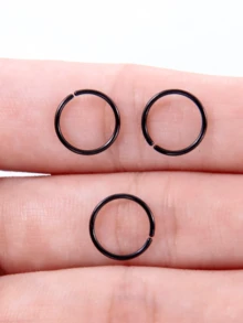 3pcs Black Open Nose Ring Set, Stainless Steel Nose Hoop & Septum Clicker Unisex - Black - View 5