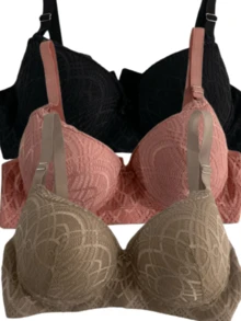 Kit 3 Plus Size Support Bra Reinforced Women's With Lace Cup Thick Adjustable Strap With Underwire - 彩色 - 查看 12
