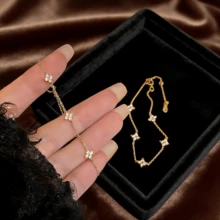 1pc High-Quality European & American Cubic Zirconia Copper 18K Gold Plated Four-Leaf Clover Fully Paved Luxury Women Bracelet, Jewelry Accessory Gift - Yellow Gold - View 6