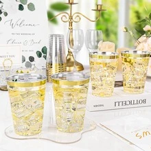 100 chiếc cốc nhựa tái sử dụng viền vàng, dung tích 200ml/270ml/300ml, thích hợp cho tiệc cưới, Lễ Tạ ơn, tiệc Halloween. - Xem 1