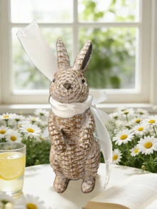 Escultura decorativa de escritorio con diseño de conejo adorable, hecho de material de vid, decoración de Pascua para el hogar, jardín y habitación de niños - A - Ver 11