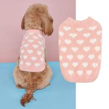 1件柔软舒适的蓝/红/粉色爱心印花羊毛背心，保暖宠物狗服装 - 藍色 - 查看 16