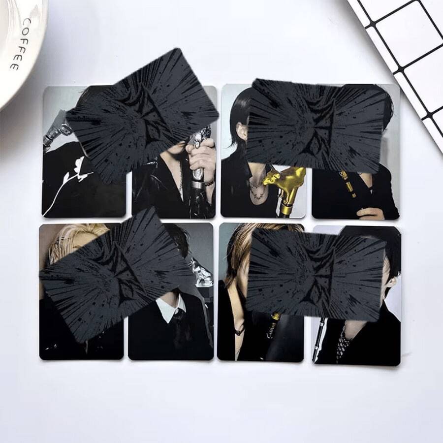 8 piezas Tarjetas fotográficas de álbum KPOP, Tarjetas fotográficas SK ATE, Tarjetas LOMO de estilo negro, ¡Artículos esenciales STAY! Adecuado para conciertos, cumpleaños, apoyo a fans - Negro - Ver 1