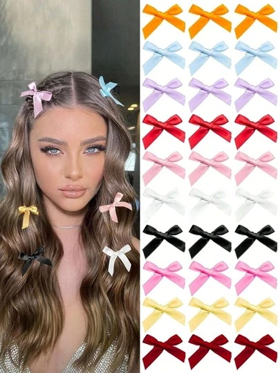 60/30 piezas Accesorios para el cabello de mujer, Lazos de cinta coloridos, Horquillas de seda pequeñas para niñas, Elegantes pasadores de princesa, Adecuados para uso diario, Lazos de cabello mini lindos, Pinzas de garra, Pinzas para el cabello, Pasadores para el cabello, Otoño, Accesorios para la cabeza, Horquillas