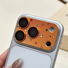 Apple 17 Pro Max/17 Pro Metal Lens CD Texture Rhinestone Camera Lens Protector Film, Anti-Scratch, Anti-Drop, Shiny Rhinestone Design - Orange - View 6