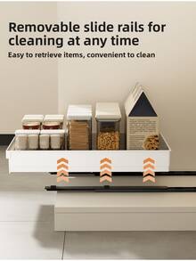 Sliding Cabinet Storage Rack - Expandable, Nano Adhesive Fixation, Space-Saving, Adjustable, Durable, Easy To Install, Suitable For Kitchen And Living Room Food Storage Shelves (With Sliding Rails) - Multicolor - View 4