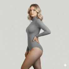Women's Basic Second Skin Bodysuit Set With High Neck And Long Sleeves - High Fashion Blogger Style - 兩件套(灰色+灰色) - 查看 4