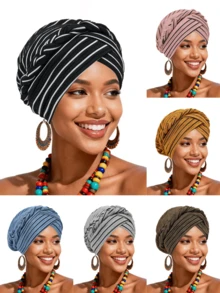 1pc New Fashion Striped Braided Turban Hat, Elastic Muslim Women Head Wrap, Versatile Daily Wear Headpiece - Multicolor - View 10