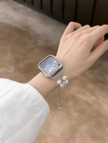 New Luxury Minimalist Pearl Compatible Applewatch Strap Bracelet 40mm/38mm/41mm Series 10/9/8/7/SE Series 6/5/4 Women's Handmade Multi-Layer Wrapped Strap Compatible With Applewatch Strap 3/2/1 Replacement - Silver - View 2
