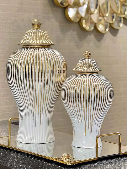 1pc European Luxury Ceramic Vase, Home Decor For Living Room, Foyer, Show House, Hotel Tabletop Ornament