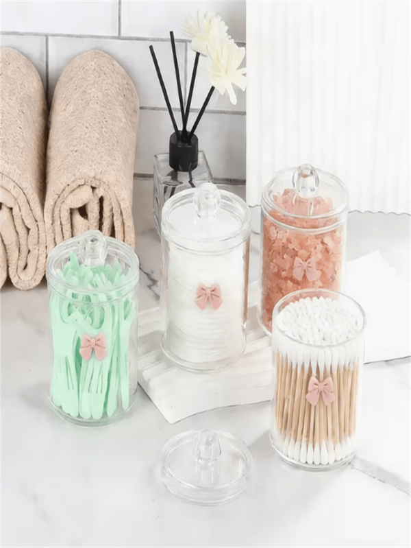 2 Acrylic Cotton Swab Storage Boxes, Cotton Swab Tubes, Toothpick Boxes, Makeup Pad Storage Boxes, Plastic Bottles With Lids Bathroom Storage Jars, Table Cosmetics Storage Boxes, Suitable For Cotton Balls, Cotton Swabs, Makeup Pad, Dental Floss Sticks, Hair Clips And Other Items Storage Jars