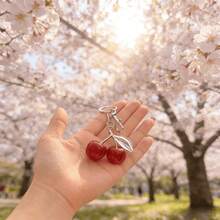 1pc Cherry Keychain Bag Charm - Car Cherry Accessory Keyring, Women's Christmas/Valentine's Day Gift - Silver+Red - View 1