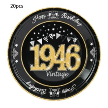80pcs/Set 80th Birthday Party Supplies, Vintage 1946 Theme Tableware, Plates, Napkins, Cups, Black & Gold Color, Unisex - 1946 - View 12