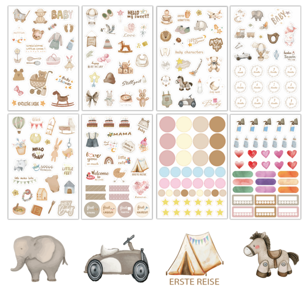 95 قطعة/4 صفحات ملصقات ألمانية وإنجليزية، مجموعة ملصقات للألبوم الفني، ملصقات فينيل مقاومة للماء لألبوم الصور والزجاجات المائية والكمبيوتر المحمول، مناسبة للأمهات والأمهات الجدد ومجلات الحمل