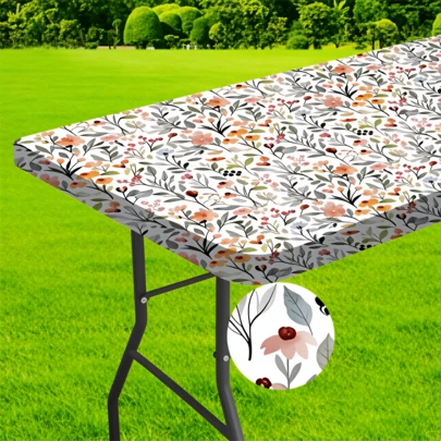 1pc Watercolor Floral Elastic Tablecloth, Suitable For Outdoor Picnic, Washable, Versatile For Family Gathering, Outdoor Decor, Holiday Use, Indoor/Outdoor