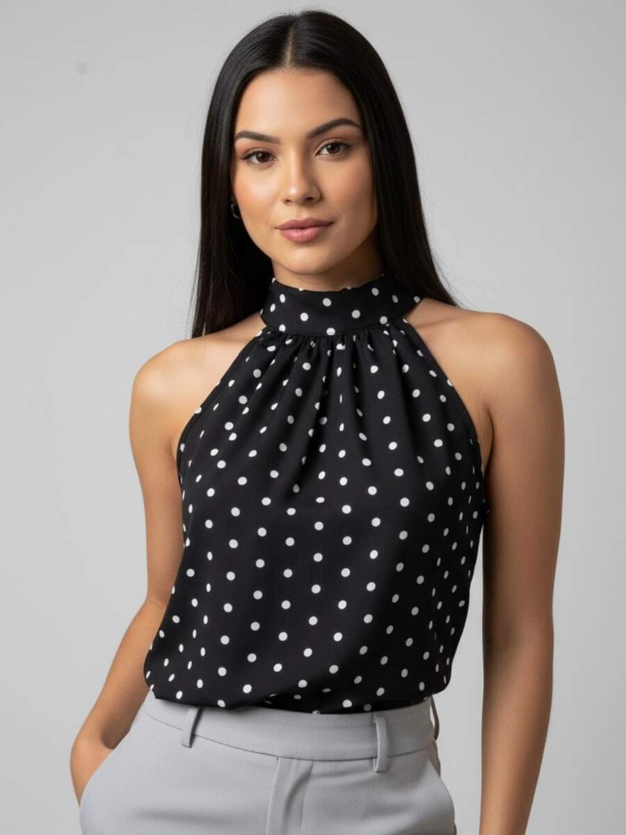 Elegant Women's Polka Dot Tank Top - 早熟禾/黑色 - 查看 1