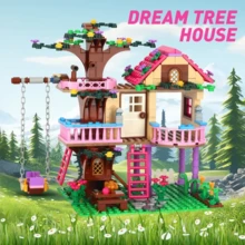 504pcs Dream Cit Fantasy City Friendship Tree House Castle Swing Building Block Street Scene Series House Building Block Model Assembly Toy Gift - Mint Green - View 9