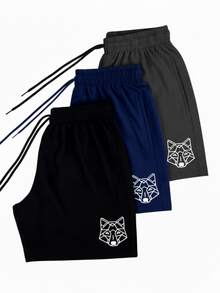 3-PACK MEN'S ALPHA CO SHORTS WITH GEOMETRIC WOLF DESIGN, BERMUDA SHORTS IN TACTEL ELASTANE, FOR TRAINING AT THE GYM, DRY FIT, LIGHTWEIGHT - ĐEN - XANH DƯƠNG - XÁM - Xem 13