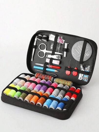 1 pieza Kit de costura portátil Herramientas de costura para el hogar Caja de hilos de 128 piezas/Set Aguja de remiendos Enhebrador Suministros de costura a mano