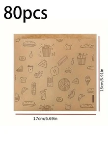 50/100个牛皮纸三明治袋，防油防漏一次性食品袋，适用于汉堡、甜点、炸鸡 | 派对、餐饮、餐车密封零食包装 | 婚礼、生日 | 返校季 - 彩色 - 查看 14