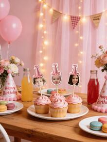 10/25/50/100/150pcs Personalized Face Cupcake Toppers, Birthday Party Decoration, Wedding Photo Party Decoration, Suitable For Donuts, Cakes And Muffins, Acrylic Cake Supplies - Multicolor - View 5
