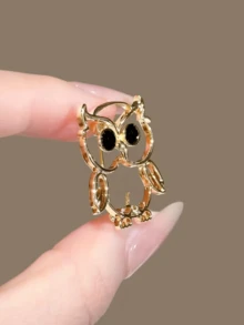 1pc Minimalist Chic Smooth Owl Brooch, Gold/Silver Color, Versatile Elegant Luxury Boutique Accessory For Women Gifts For Mother, Father, Graduation, And Teacher - Multicolor - View 4