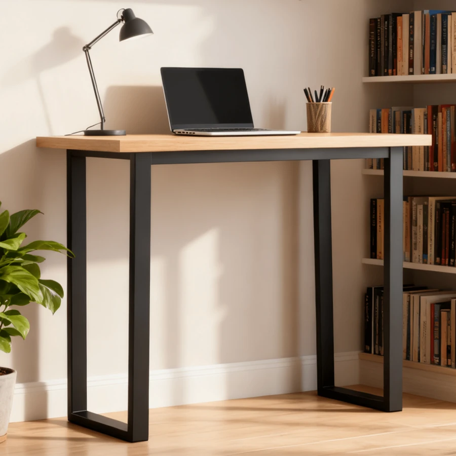 AINPECCA Bar Table Breakfast Counter Table With Effect Top Metal Legs Industrial Style Coffee Kitchen - Oak - View 1