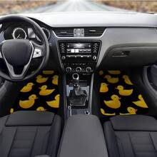 4件套可爱黄色小鸭汽车脚垫 - 黑色底 - 可爱印花 - 适用于轿车/SUV - 汽车内饰装饰 - 彩色 - 查看 7