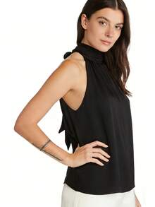 Women Tank Tops Halter Neck Sleeveless Solid Color Summer Loose Fit Vest For Daily Vacation Beach - Black - View 2