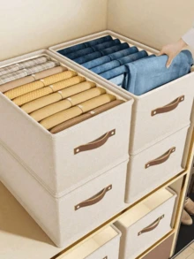 Caixa organizadora dobrável estilo guarda-roupa, em tecido Oxford, na cor off-white (1 unidade), sem compartimentos. Ideal para a primavera, moletons, suéteres de manga comprida, etc. Perfeita para decoração de primavera, decoração de quarto, decoração de casa, decoração de outono, organizador de armazenamento e item essencial para viagens. - Multicolor - Branco - Ver 12