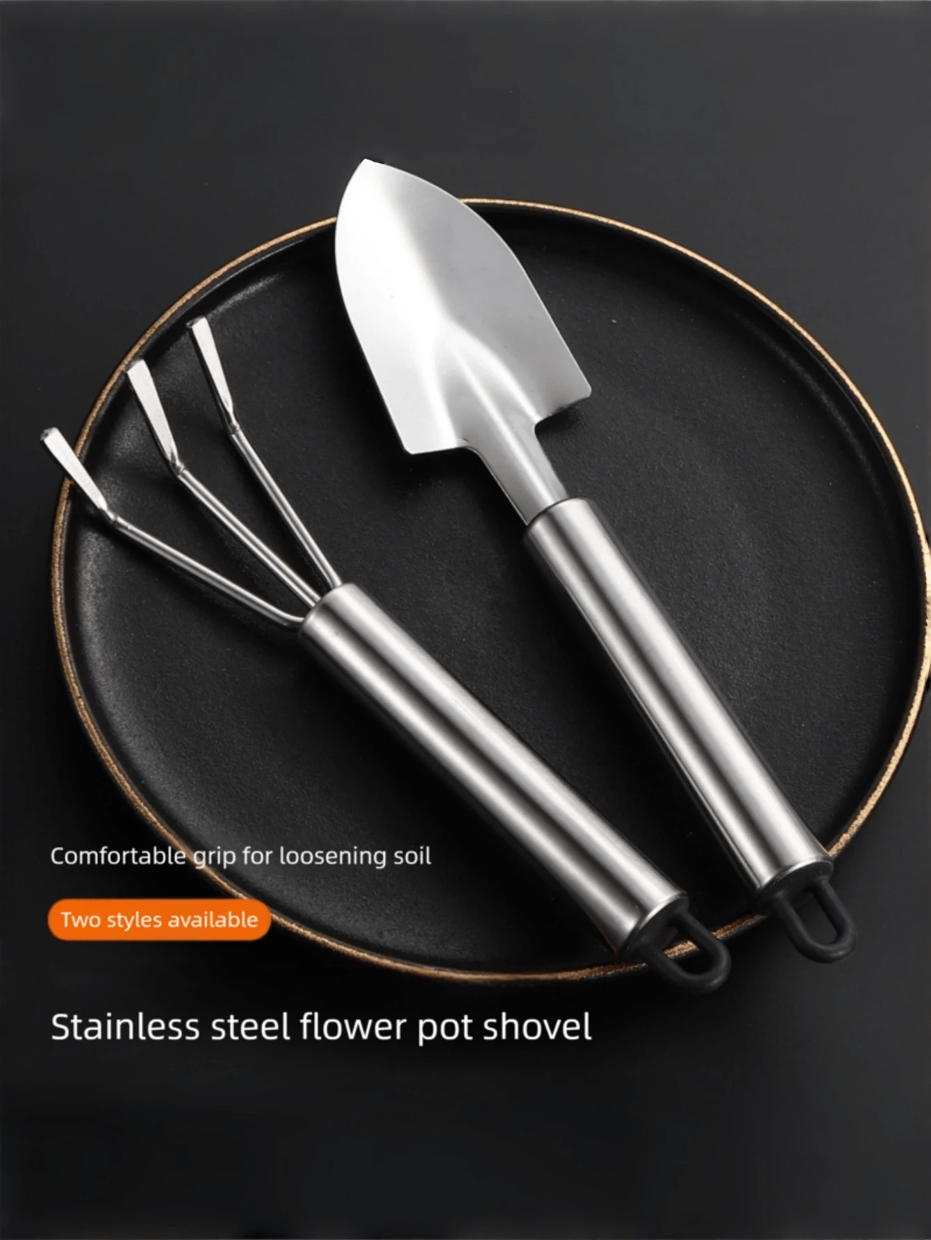 OBOVAY 2pcs Mini Stainless Steel Outdoor Gardening Tools, Beachcombing, Household Garden Trowel With Handle - Durable Metal Trowel And Rake, Soil Fork - Ideal For Gardening And Potting, Loosening Soil Home Trowel Rake Tool Set, Handle Cultivating And Rural Gardening Tools, Compact Gardening Tool Kit