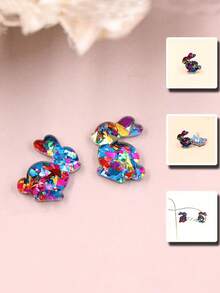 1 Đôi bông tai hình trứng và thỏ bằng acrylic tươi tắn, dễ thương, thích hợp làm quà tặng Phục Sinh, phù hợp cho phụ nữ đeo hàng ngày và trong các dịp lễ. - bông tai - Xem 13