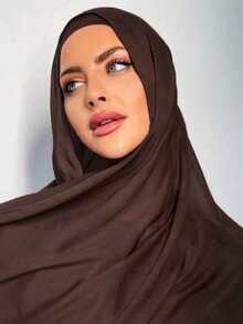 1pc Solid Color Maxi Jersey Hijab - Black - View 4
