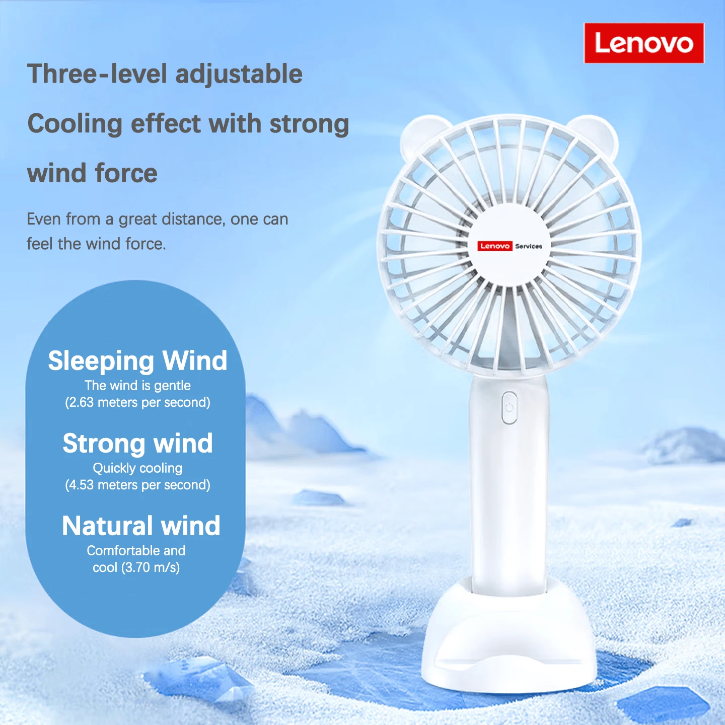 Giá đỡ điện thoại di động Lenovo H1 kèm đế, cổng sạc USB, quạt mini nhiều tốc độ, công suất gió mạnh, pin dung lượng lớn 1200mAh. Lenovo H1 - Cầm tay - Xem 1