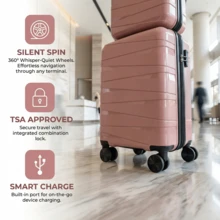 This Set Includes A 20-Inch PP Softshell Carry-On Suitcase And A 14-Inch PP Softshell Cosmetic Bag. Features Silent Swivel Wheels For 360° Rotation, A Durable And Wear-Resistant Patchwork Design, Making It The Perfect Choice For Business Trips Or Travel. Available In Rose Gold. - Rose Gold - View 4