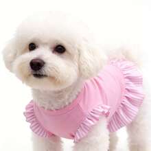 可爱宠物荷叶边连衣裙，粉色条纹图案，荷叶边下摆，面料柔软，适合小型/中型猫狗日常穿着。 - 粉色 - 查看 10