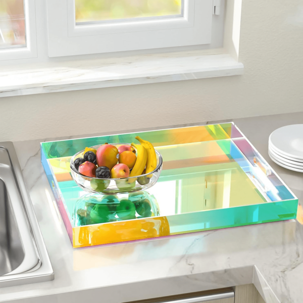 1pc Acrylic Serving Tray For Organization, Decorative Vanity Tray With Handle, Large Pad Tray Suitable For Coffee Table, Bathroom, Living Room And Kitchen Countertop