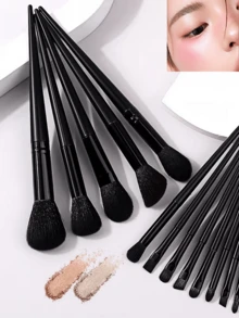 13pcs Makeup Brush Set, Soft & Fluffy, Professional Foundation Brush, Powder Brush, Eyeshadow Brush, Kabuki Brush, Blending Brush, Comes With Makeup Bag, Great Gift For Beginner Makeup Lovers, Black - Black - View 5