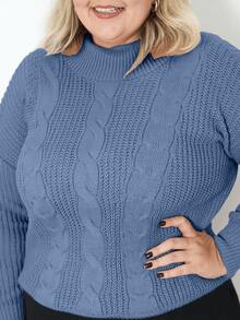 Women's Plus Size Blouse High Neck Knit Winter Cold Elegant Modern - Vaqueros azules - Ver 6