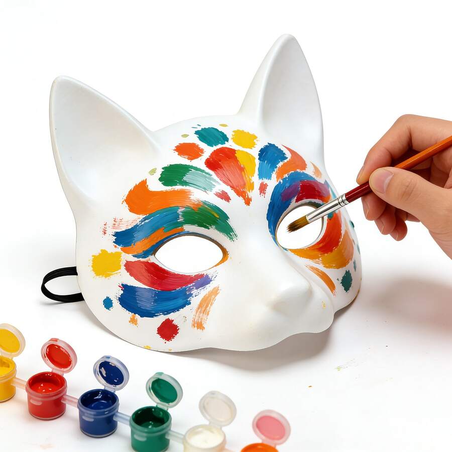 1PC Halloween Carnival Mustic Festival Easter Party Costume DIY White PU Leather Cat Cosplay Masks - White - View 1