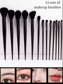 13pcs Makeup Brush Set, Soft & Fluffy, Professional Foundation Brush, Powder Brush, Eyeshadow Brush, Kabuki Brush, Blending Brush, Comes With Makeup Bag, Great Gift For Beginner Makeup Lovers, Black - Black - View 3