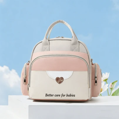 1pc New High-Quality Nylon Mommy Bag, Large Capacity Diaper Bag With Separate Bottle Holder, Tissue Pocket, Strap For Luggage, Fashionable And Convenient For Traveling With Baby