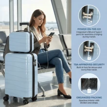 A 20-Inch PP Softshell Carry-On Suitcase Plus A 14-Inch PP Softshell Cosmetic Bag Luggage Set. Silent Swivel Wheels For 360° Rotation. Durable And Shock-Resistant Patchwork Design. The Best Choice For Business Trips Or Travel. Blue. - 藍色 - 查看 7